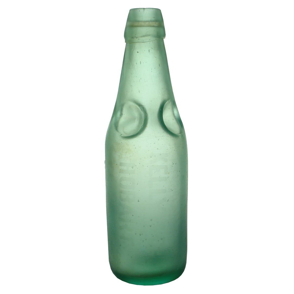 Patent. Kelly & Co., Hobart. Premier Patent. Sand Blasted. Aqua. 10 oz. (Tasmania)