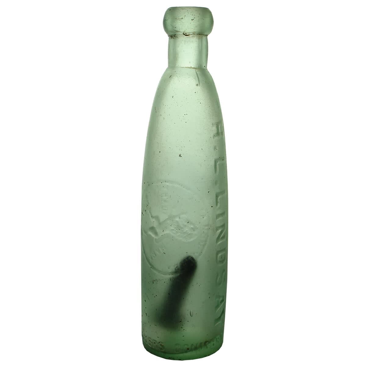 Hogben & Barretts Patent. H. L. Lindsay, Hay, Hillston, Cobar & Bourke. Stick Bottle. Aqua. 10 oz. (New South Wales)