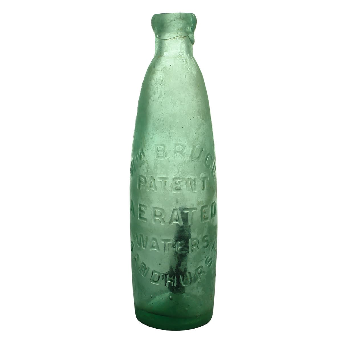 Stick Bottle. Wm Bruce, Patent Aerated Waters, Sandhurst. Aqua. 10 oz. (Bendigo, Victoria)