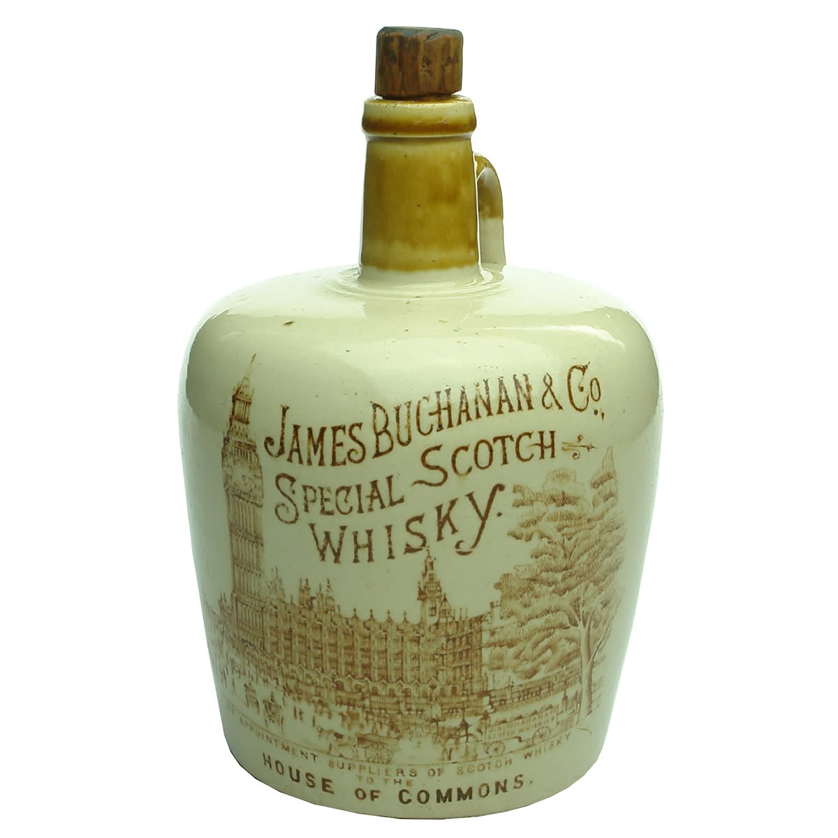 Whisky Jug. James Buchanan. House of Commons. Sepia Print. (United Kingdom)