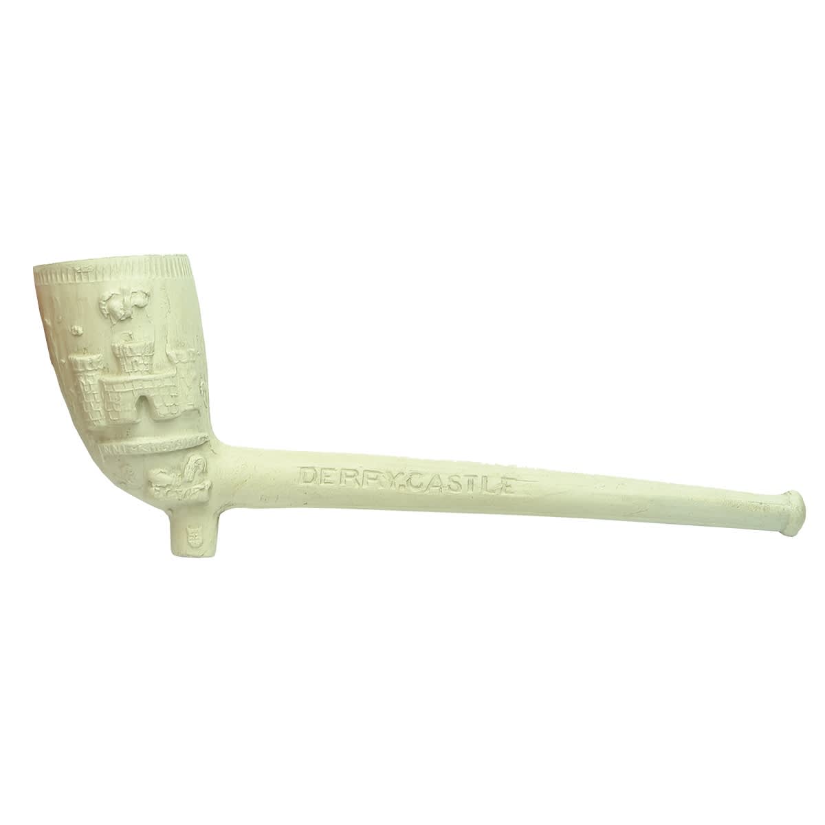 Clay Pipe. Derry Castle. Inniskillen. Egypt. Heavily adorned with castle etc.