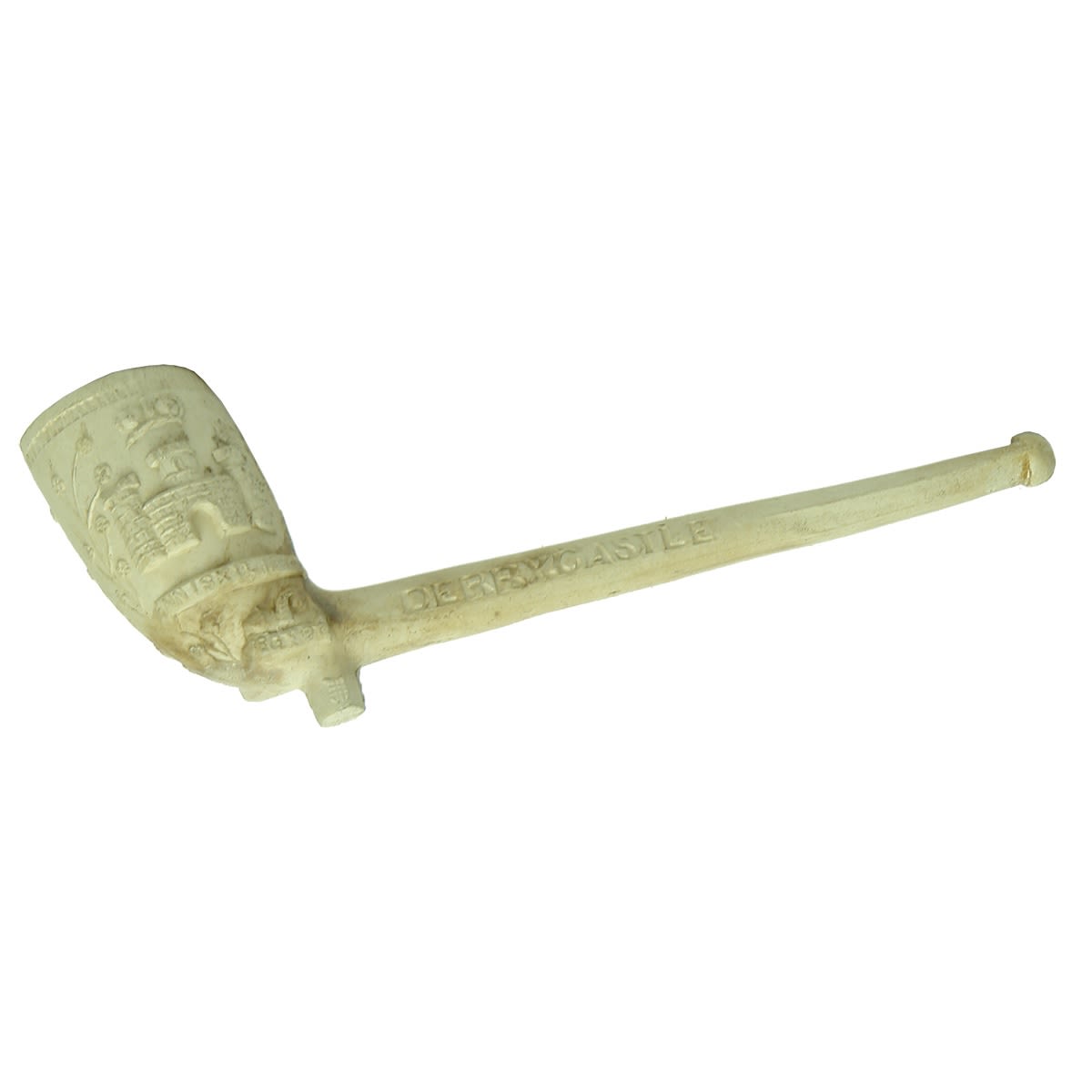 Clay Pipe. Derry Castle. Inniskillen. Egypt. Heavily adorned with castle etc.