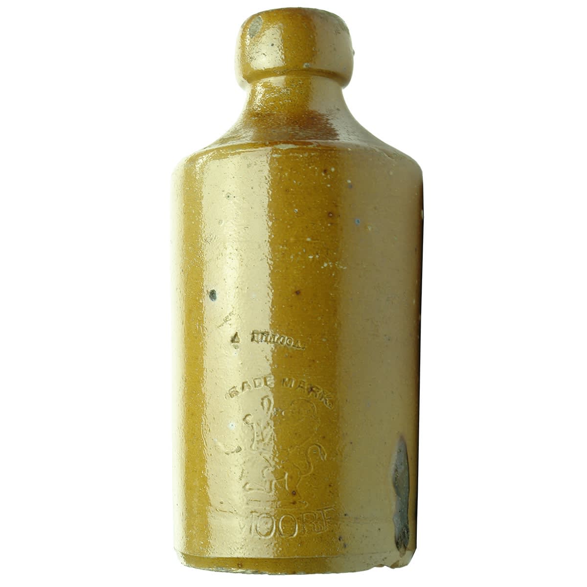 Ginger Beer. G. Moore. A. Hillcoat. Rampant Lion. Impressed. Shiny Salt Glaze. (Newcastle, New South Wales)