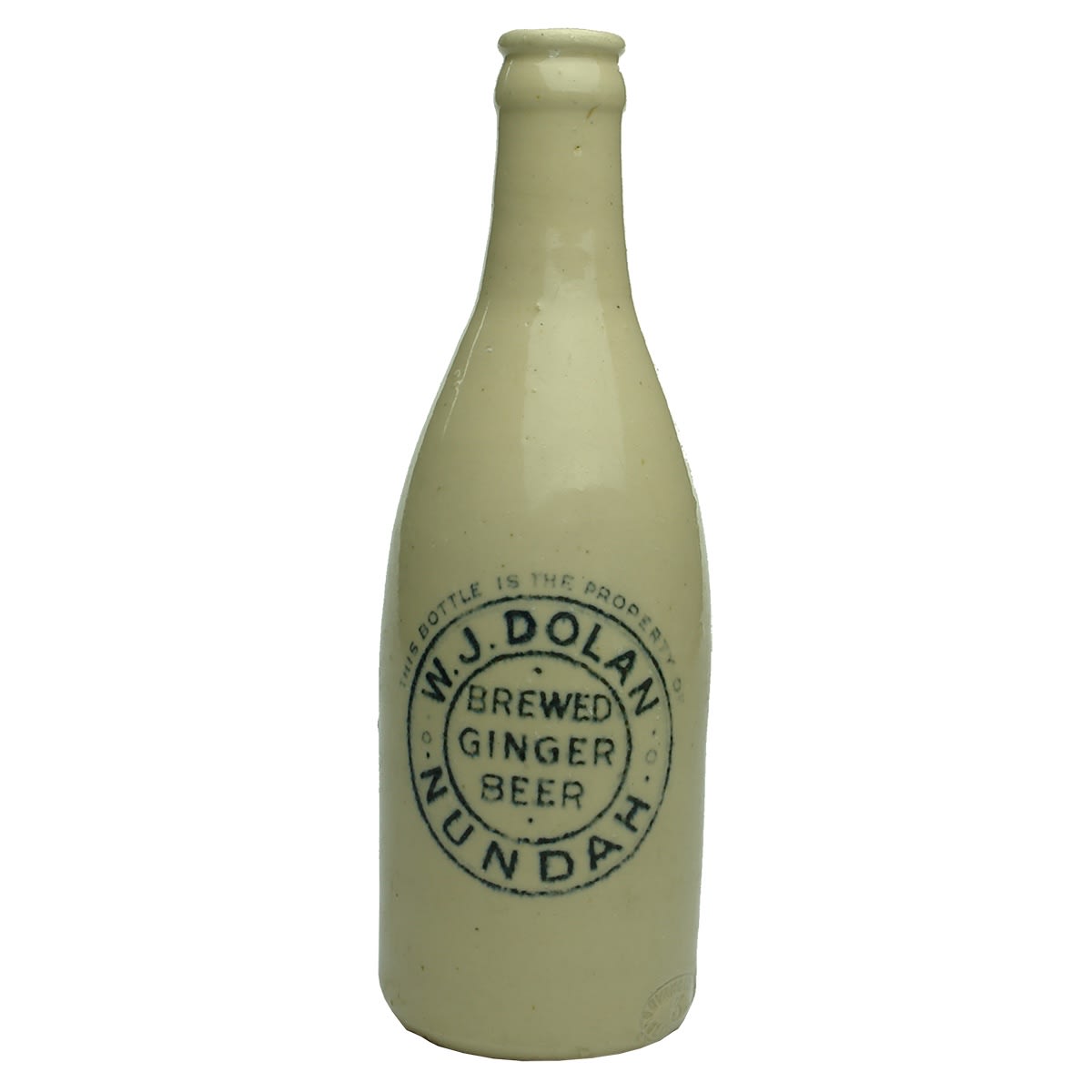 Crown Seal Ginger Beer. W. J. Dolan, Nundah. Govancroft Pottery. All White. (Queensland)