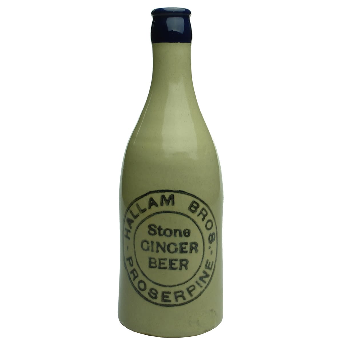 Crown Seal Ginger Beer. Hallam Bros., Proserpine. R. Fowler stamp. Blue Lip. (Queensland)