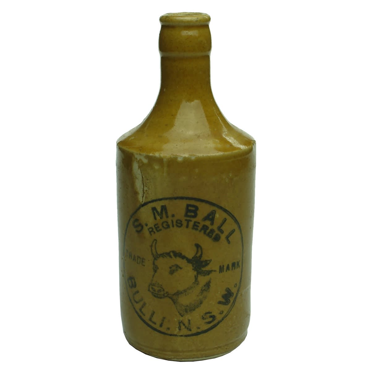 Crown Seal Ginger Beer. S. M. Ball, Bulli. Bulls Head. Dump shape. (New South Wales)