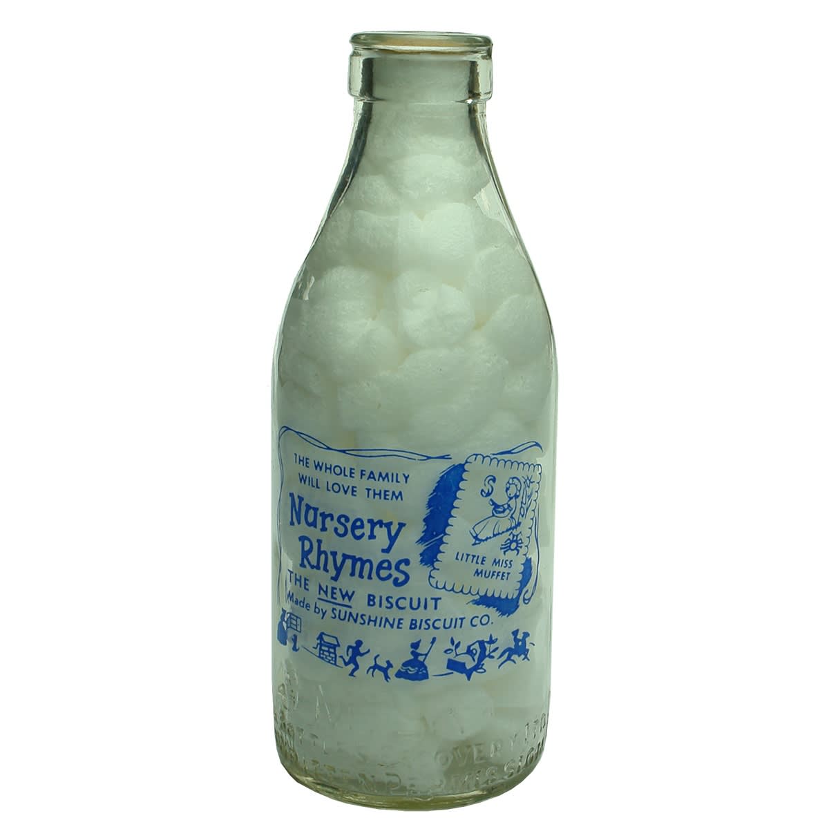 Ceramic Label Advertising Milk. Sunshine Biscuit Co., Nursery Rhymes. Milk Bottles Recovery Ltd. Pint. (Victoria)