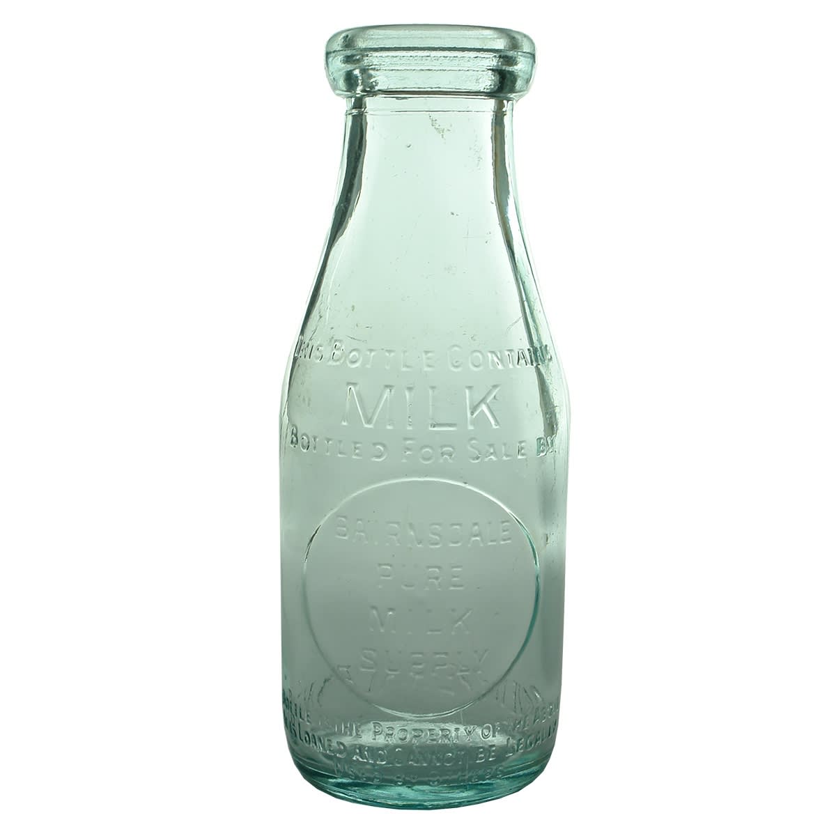 Milk. Bairnsdale Pure Milk Supply. Aqua. Pint. Base Number: 591. (Gippsland, Victoria)