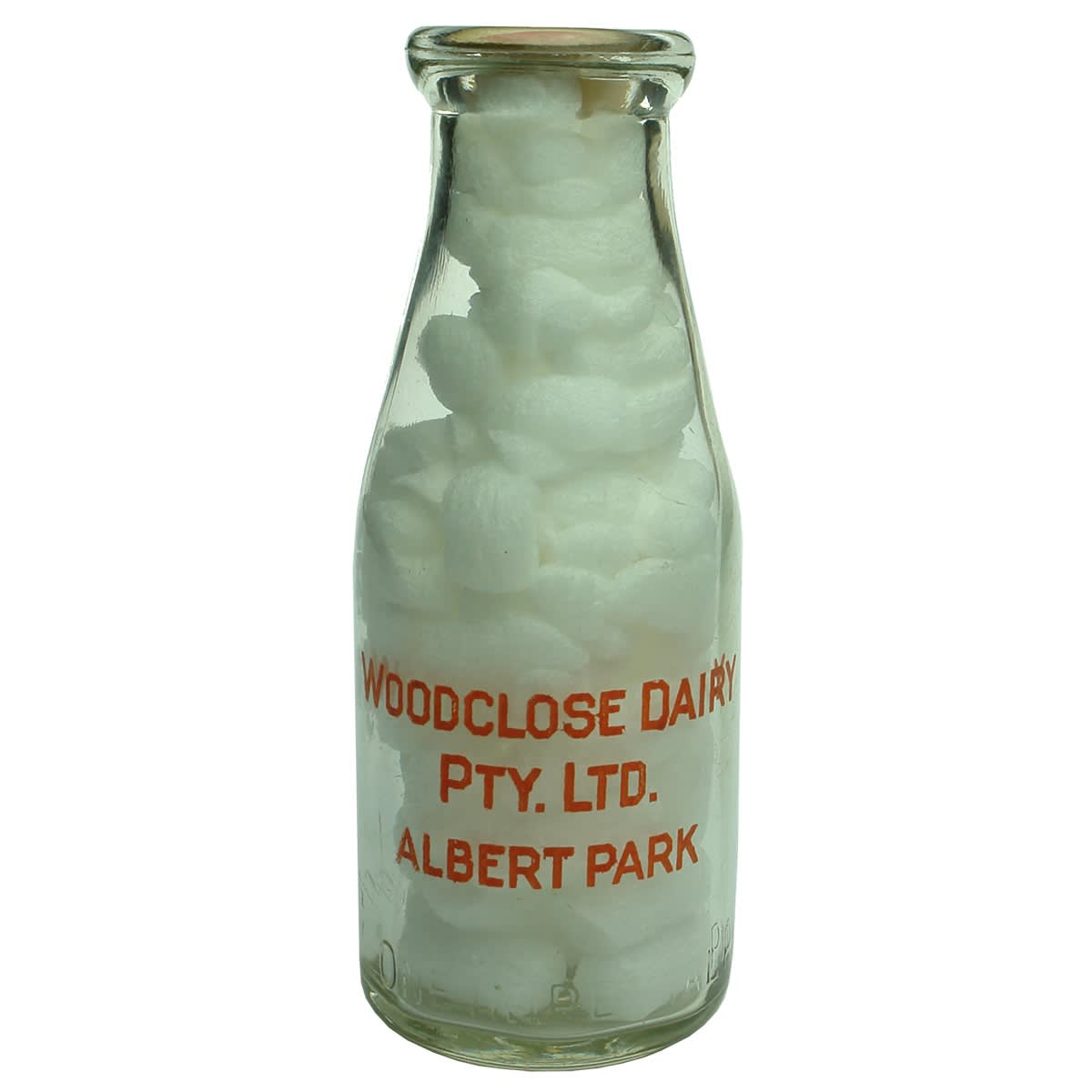 Milk. Woodclose Dairy Pty Ltd South Melbourne. Albert Park. Embossed & Ceramic Label. Pint. (Victoria)