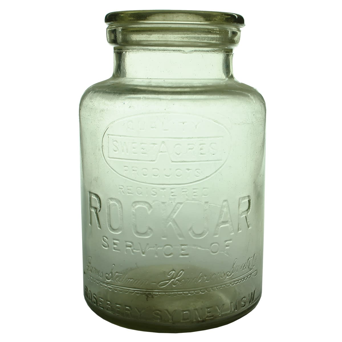Lolly Jar. Sweetacres. James Stedman-Henderson's Sweets. Rosebery. With a Lid. (New South Wales)