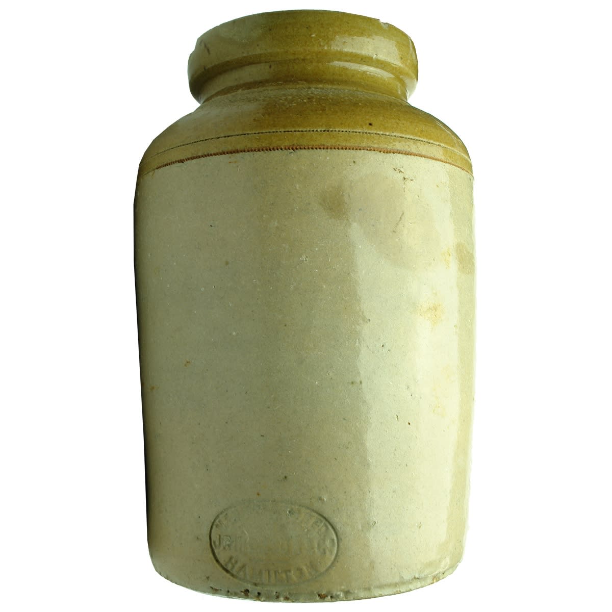 Stoneware Bung Jar. J. Thomson & Co., Hamilton. Half Gallon. (Victoria)