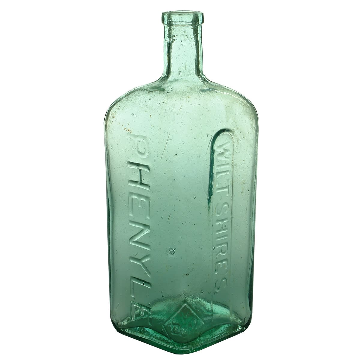 Poison. Wiltshire's Phenyle. VDMA. Large size. Thin slug plate name panel. Aqua. (Victoria)