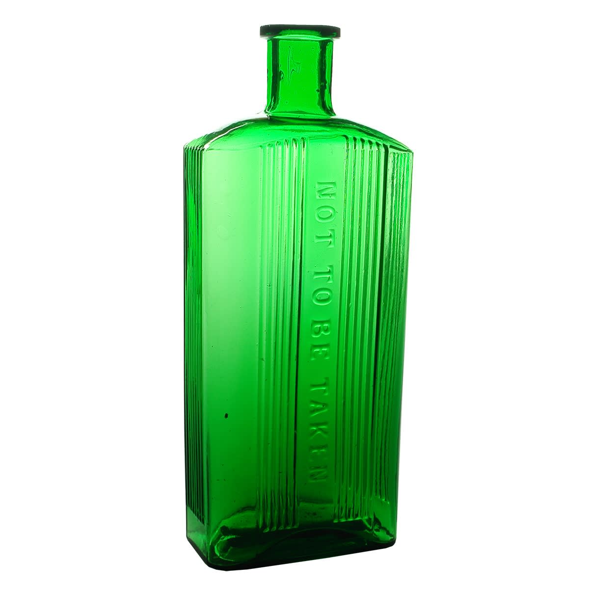 Poison. Large Oblong Not to be Taken. Vertical grooves either side of main embossing. Vertical ribs on side panels. 16 oz. 196 mm