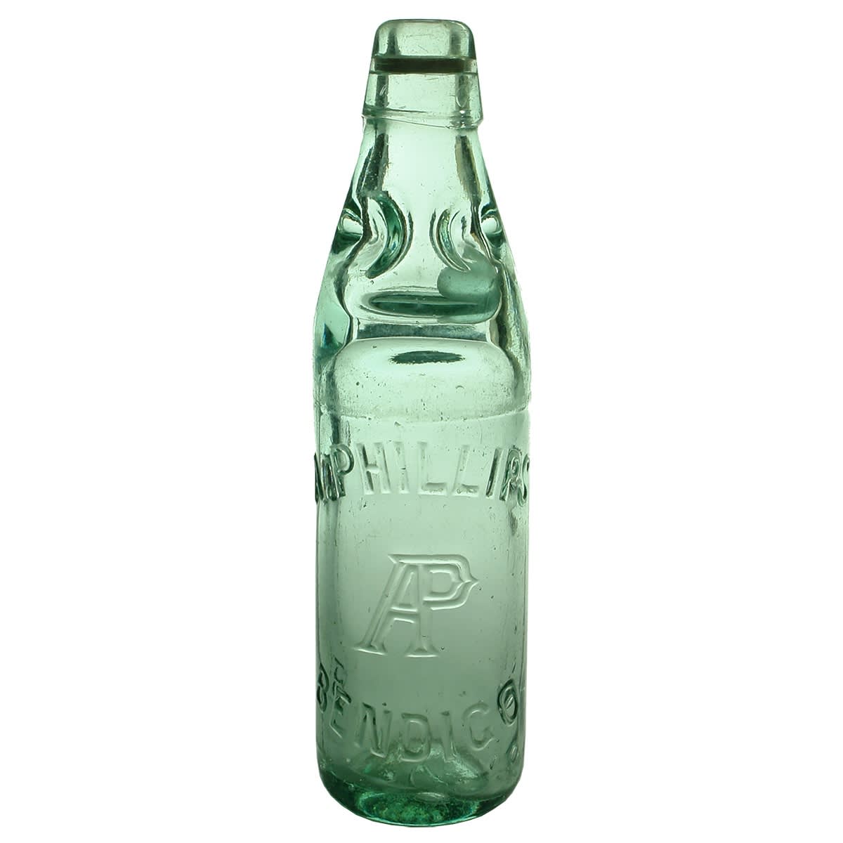 Codd. A. Phillips, Bendigo. AP Monogram. Dobson type. Aqua. 10 oz. (Victoria)