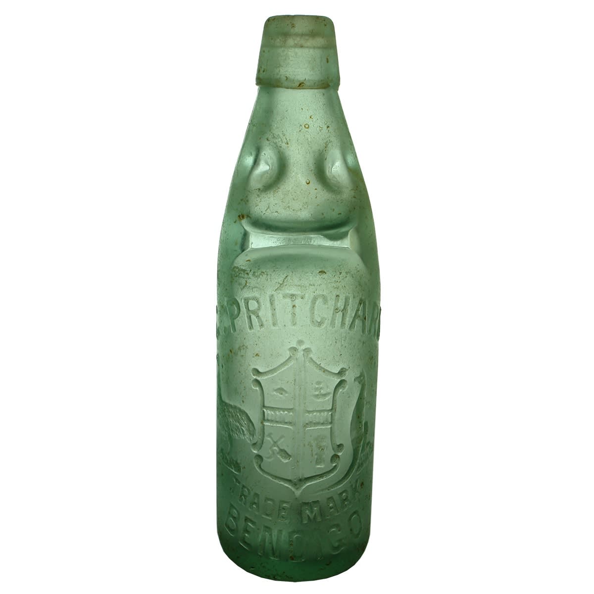 Codd. G. Pritchard, Bendigo. Coat of Arms. Dobson. Applied top. Aqua. 10 oz. (Victoria)