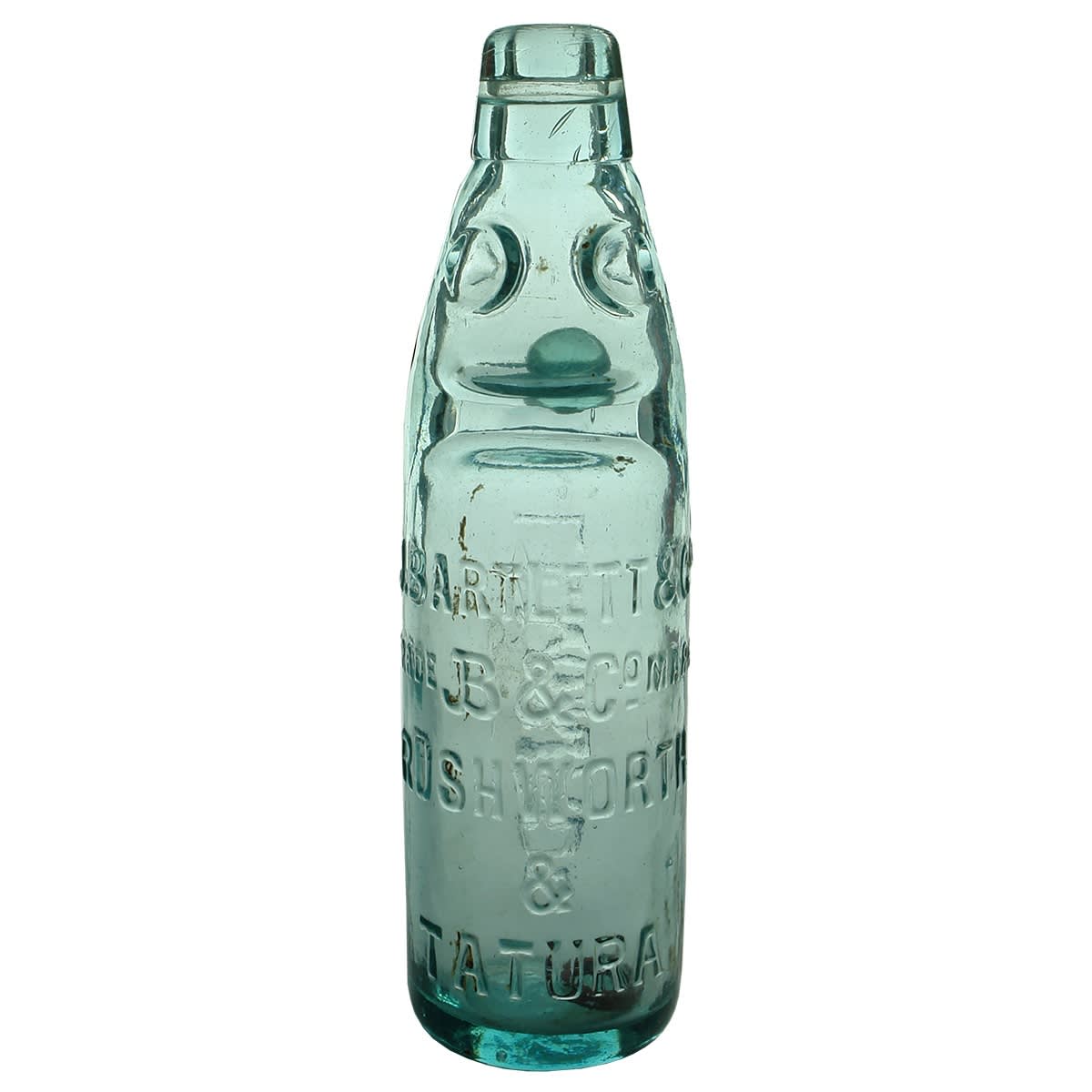Codd. J. Bartlett & Co., Rushworth & Tatura. Spun top. Lemonade down rear. Dobson. Aqua. 10 oz. (Victoria)