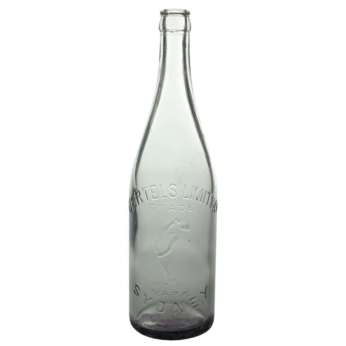 Crown Seal. Oertels Limited, Sydney. Portly man leaning back and drinking. Amethyst. 26 oz. (New South Wales)