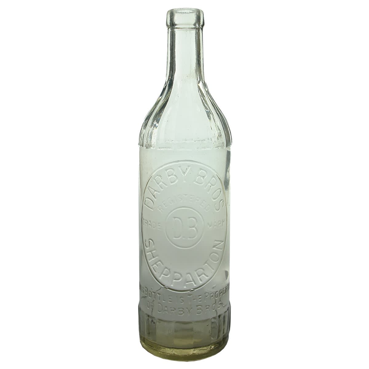 Cordial. Darby Bros., Shepparton. Clear. Fancy Shoulder and Base edge. (Victoria)