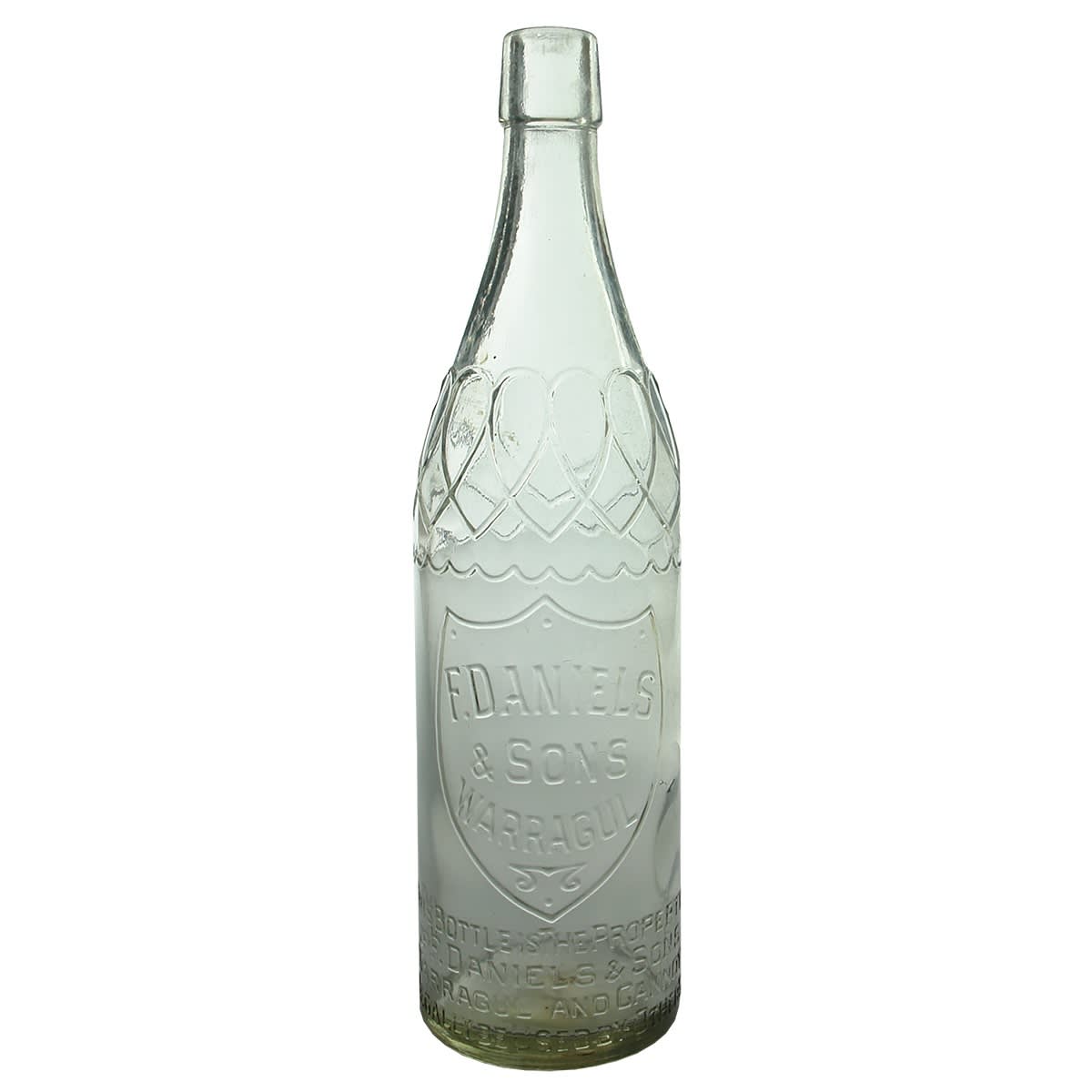 Cordial. F. Daniels & Sons, Warragul. Cork Top. Clear. 26 oz. (Victoria)
