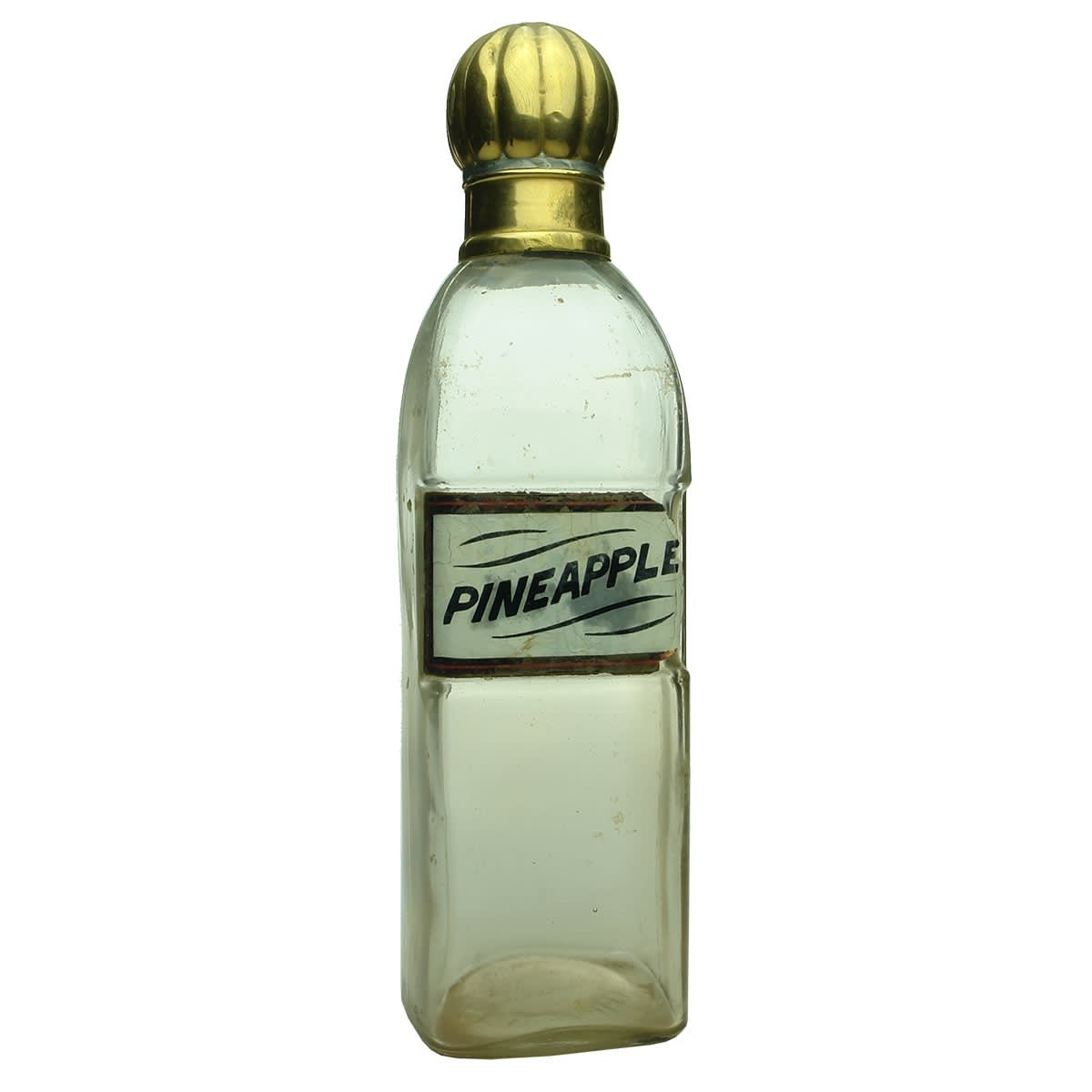 Cordial. Pineapple. Label under glass. Whitall Tatum Patent. Clear. 26 oz.