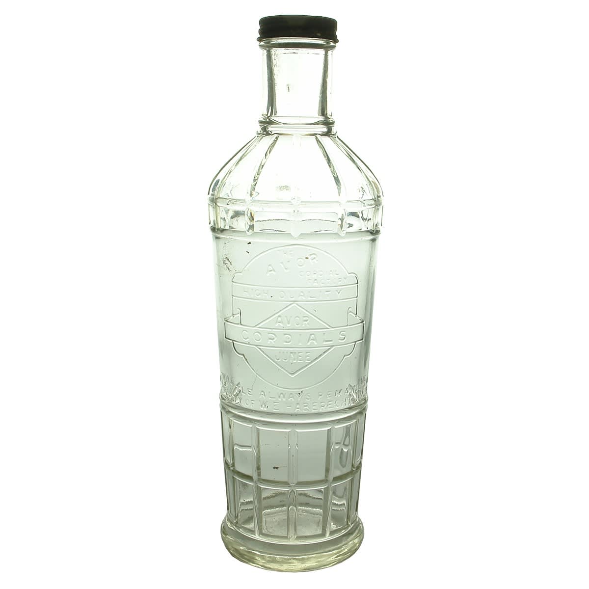 Cordial. Avor Cordials, Junee, W. E. Haberecht. Screw top. Clear. 26 oz. (New South Wales)