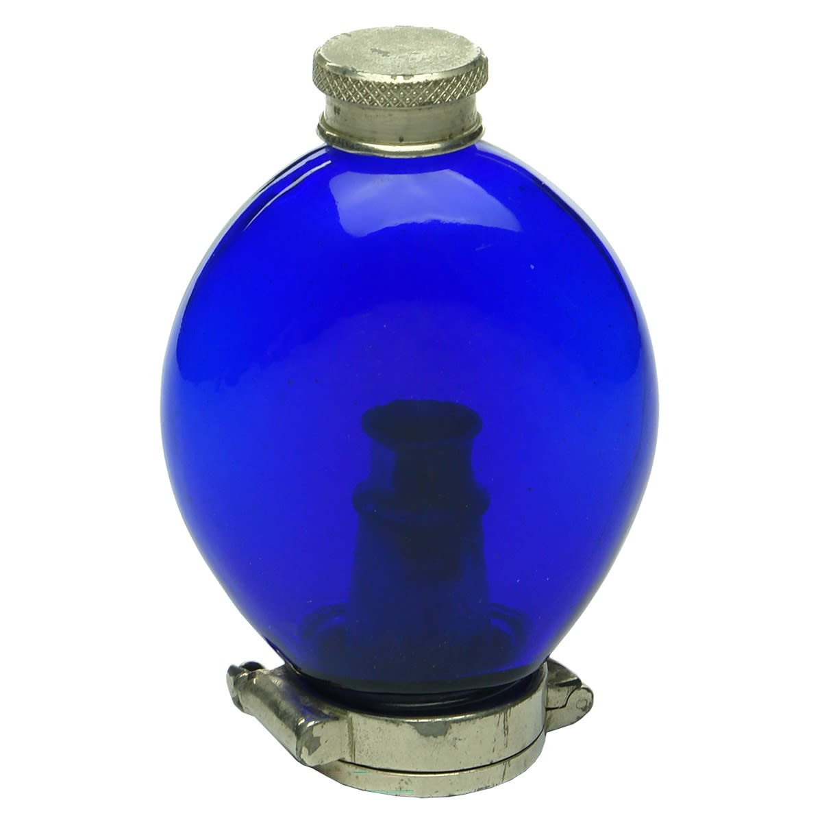 Chemist. Cobalt Pocket Spittoon. Hinged Cap with Spout.