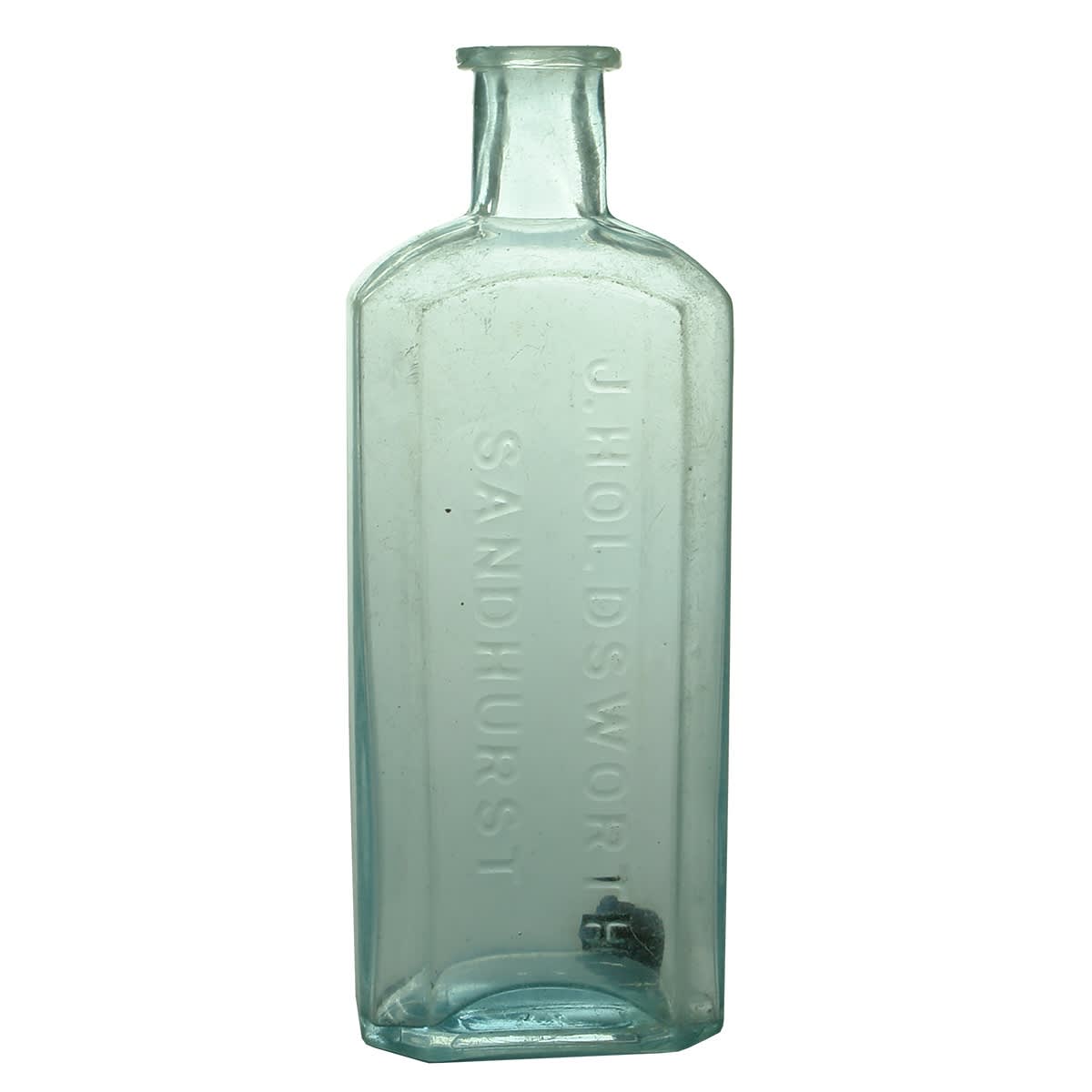 Chemist. J. Holdsworth, Sandhurst. Wood bros base mark. Pale Ice Blue. 8 oz. 170 mm. (Bendigo, Victoria)