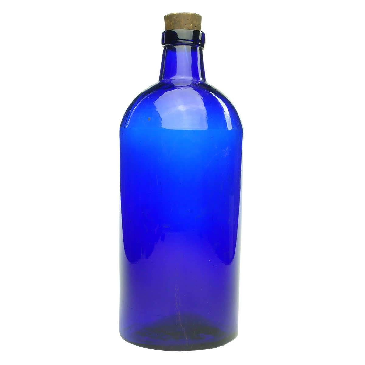 Large blue pharmacists or chemists jar. J. Kilner & Sons Wakefield makers. Three piece mould. 327 mm without cork