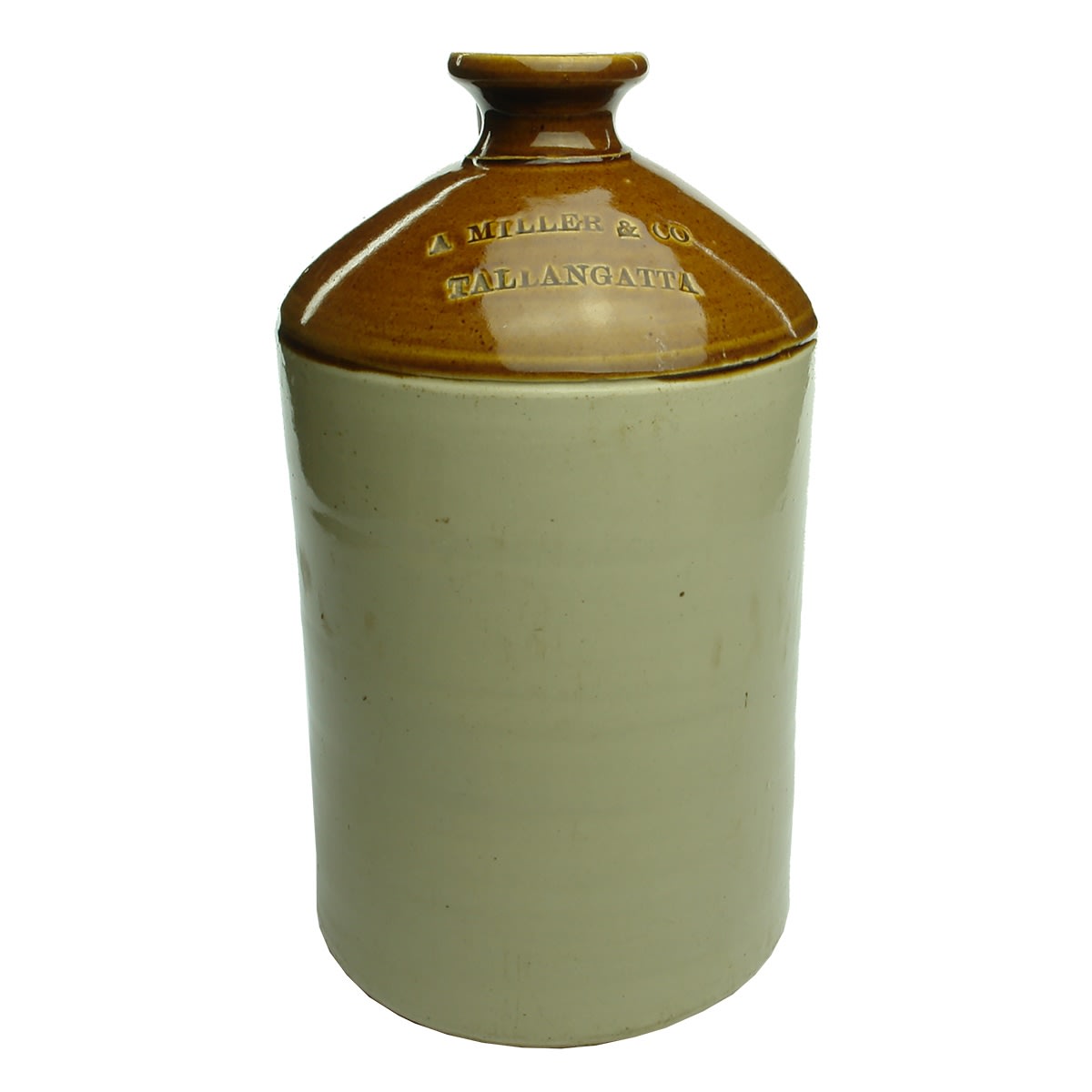Demijohn. A Miller & Co., Tallangatta. Gallon. Tan Top. (Victoria)