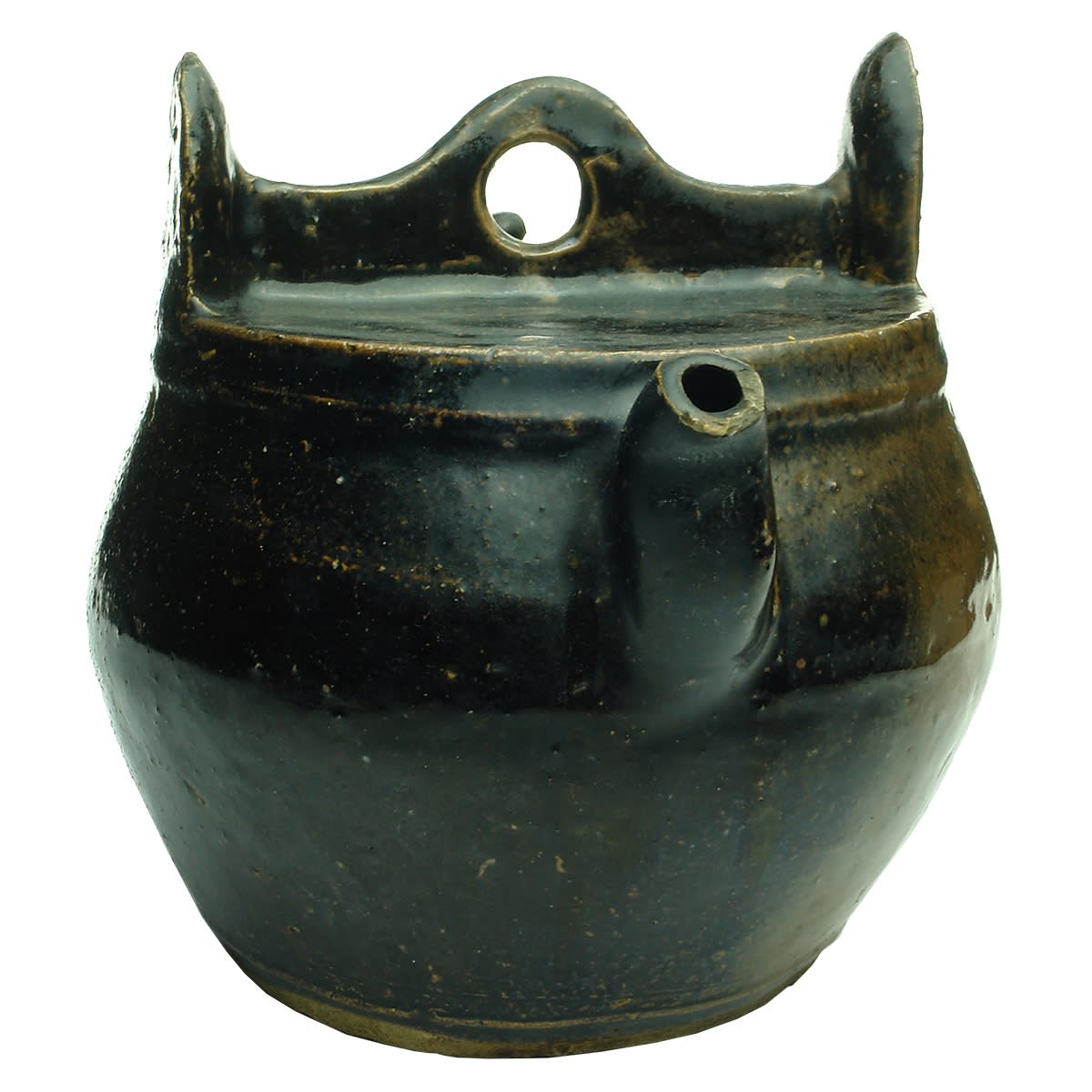Chinese. Large round chocolate coloured Chinese Teapot.