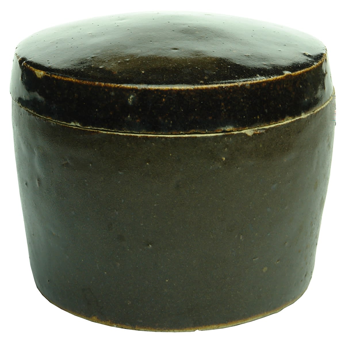 Chinese. Round Lidded Container with Chocolate Glaze. Characters to base. 98 mm. (China)