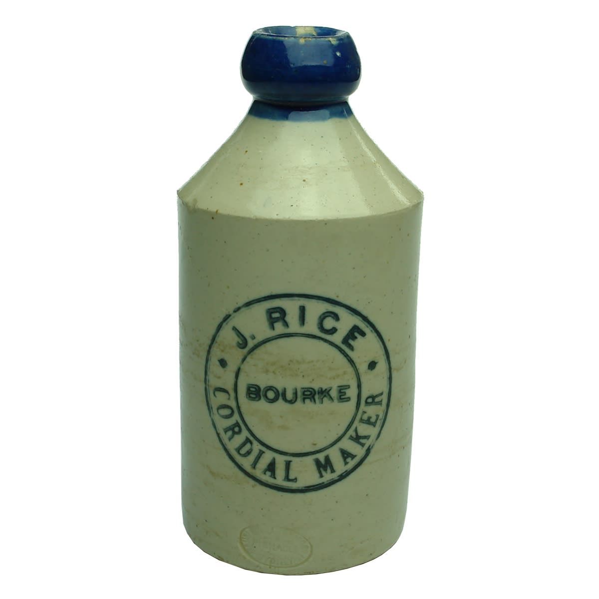 Ginger Beer. J. Rice, Bourke Cordial Maker. Blue Lip. Dump. (New South Wales)