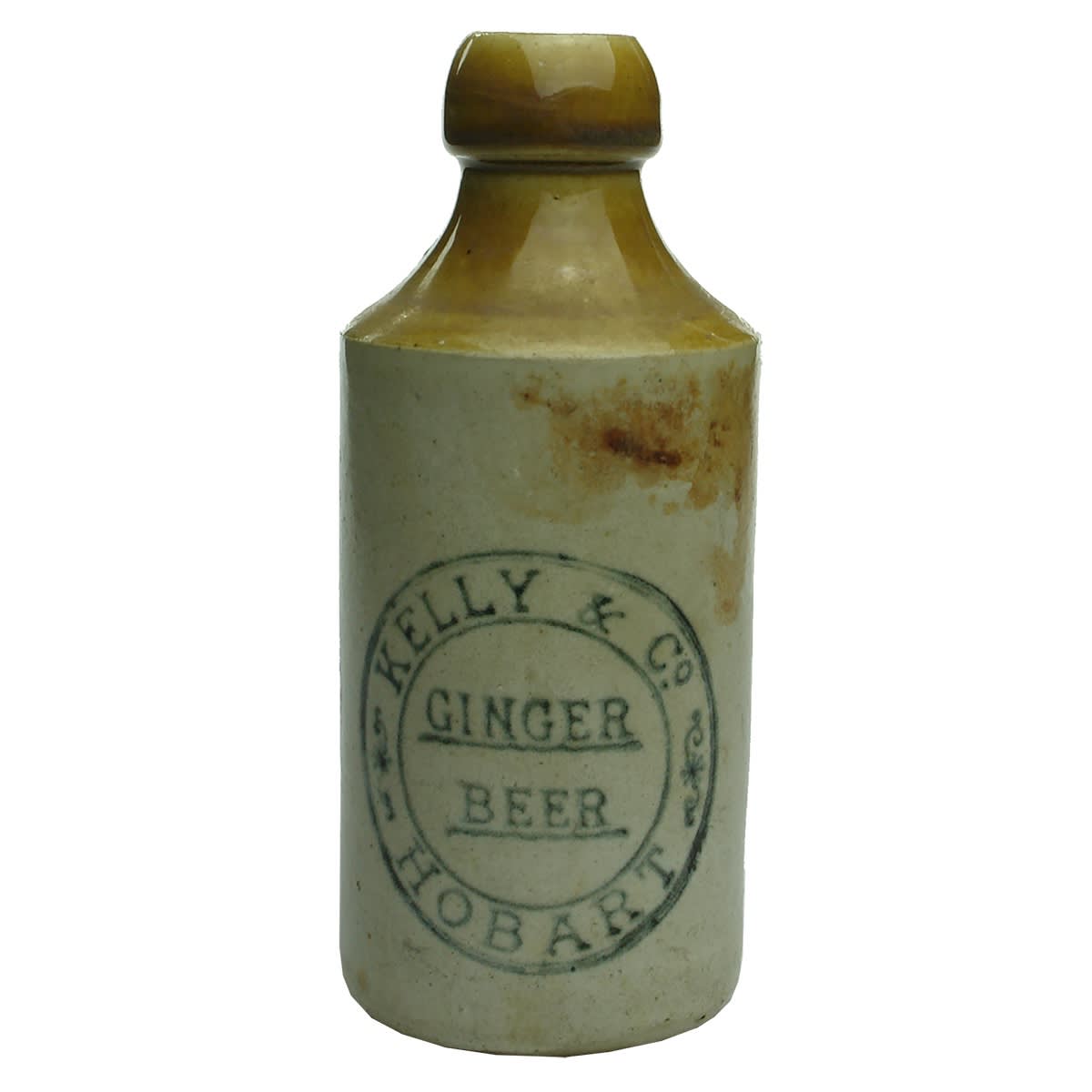Ginger Beer. Kelly & Co., Hobart. No potters stamp. Dump. Tan Top. (Tasmania)