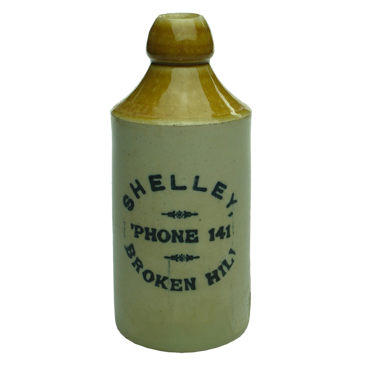 Ginger Beer. Shelley, Broken Hill. Phone 141. Bendigo Pottery variation. (New South Wales)