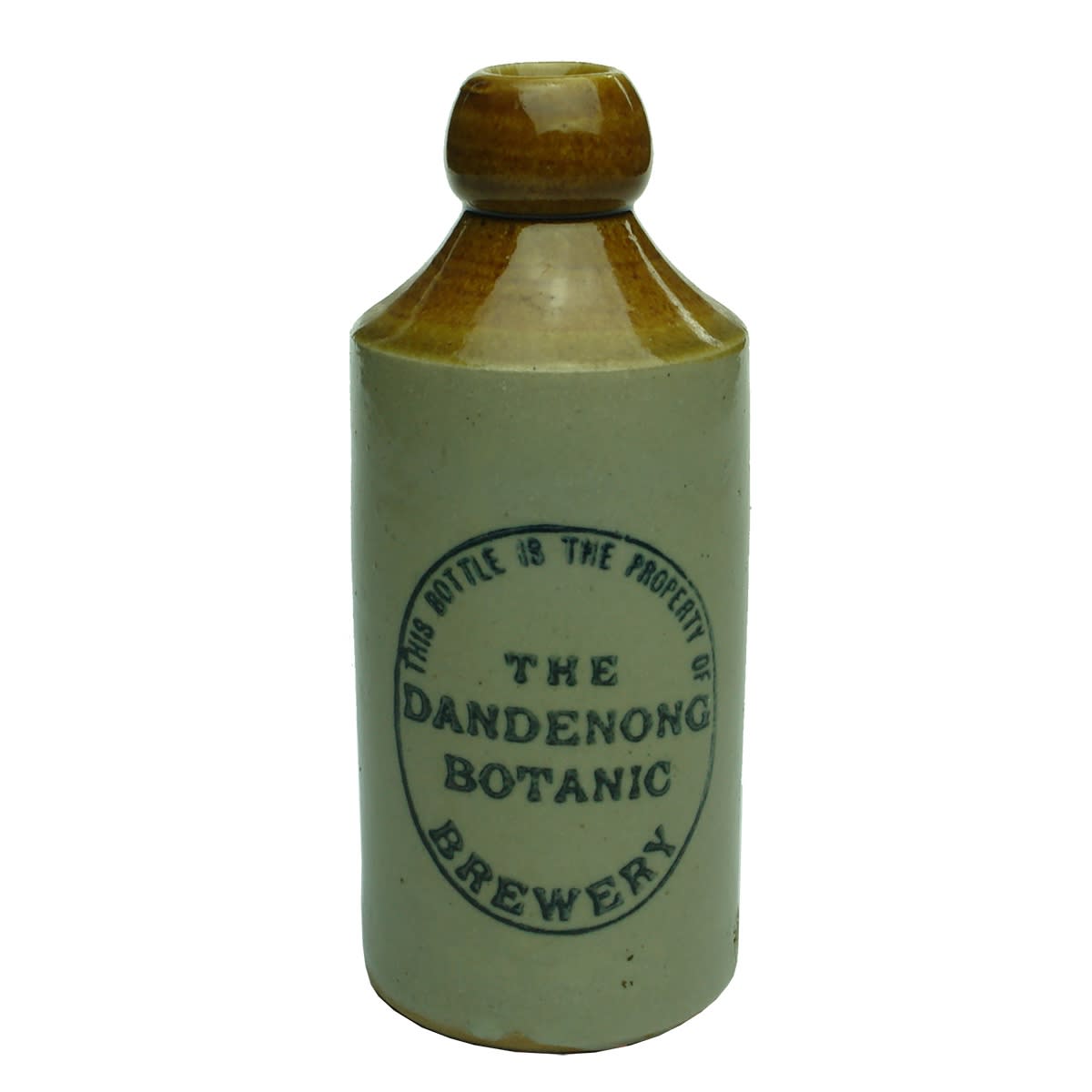 Ginger Beer. Dandenong Botanic Brewery. Dump. Tan top. Bendigo Pottery. (Victoria)