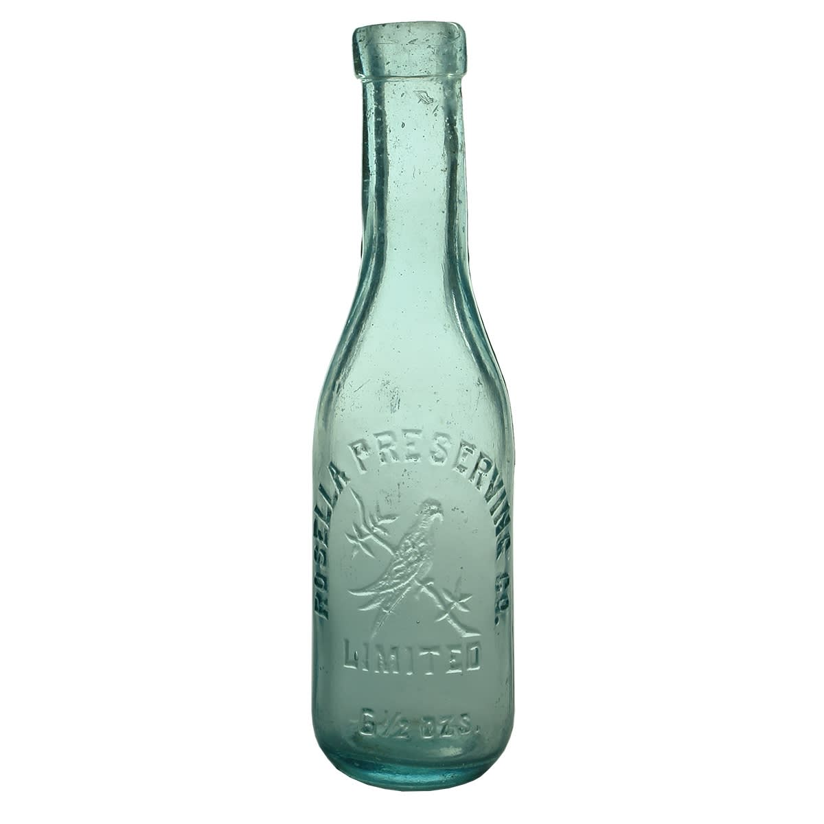 Sauce. Rosella Preserving Co. Limited, Rosella trade mark. Aqua. 6 1/2 oz. (Victoria)