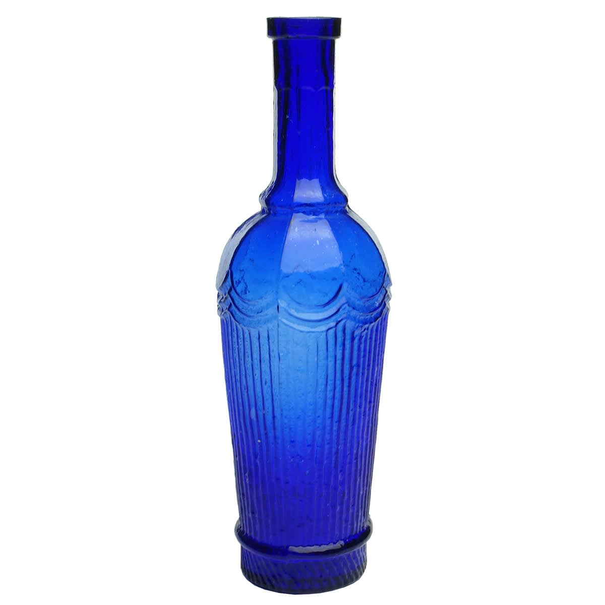 Sauce. Cobalt sauce, Salad oil or condiment, sometimes referred to as a Crosse & Blackwell. Nine petals around shoulder. Fine ribbed sides. Small size. 188 mm (United Kingdom)