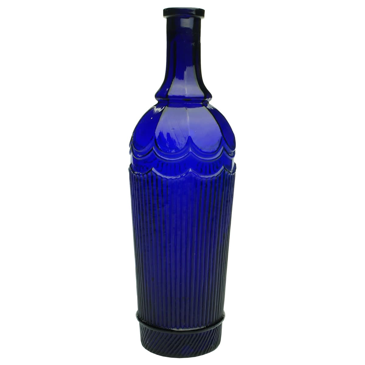 Sauce. Cobalt sauce, Salad oil or condiment, sometimes referred to as a Crosse & Blackwell. Nine petals around shoulder. Fine ribbed sides. Large size. 237 mm (United Kingdom)