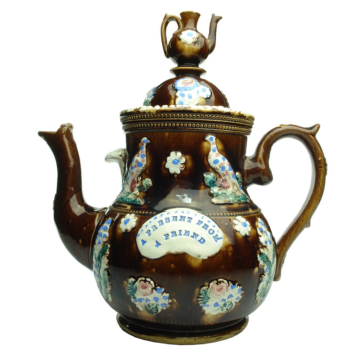 Bargeware pottery teapot. A Present from a Friend. With original lid.