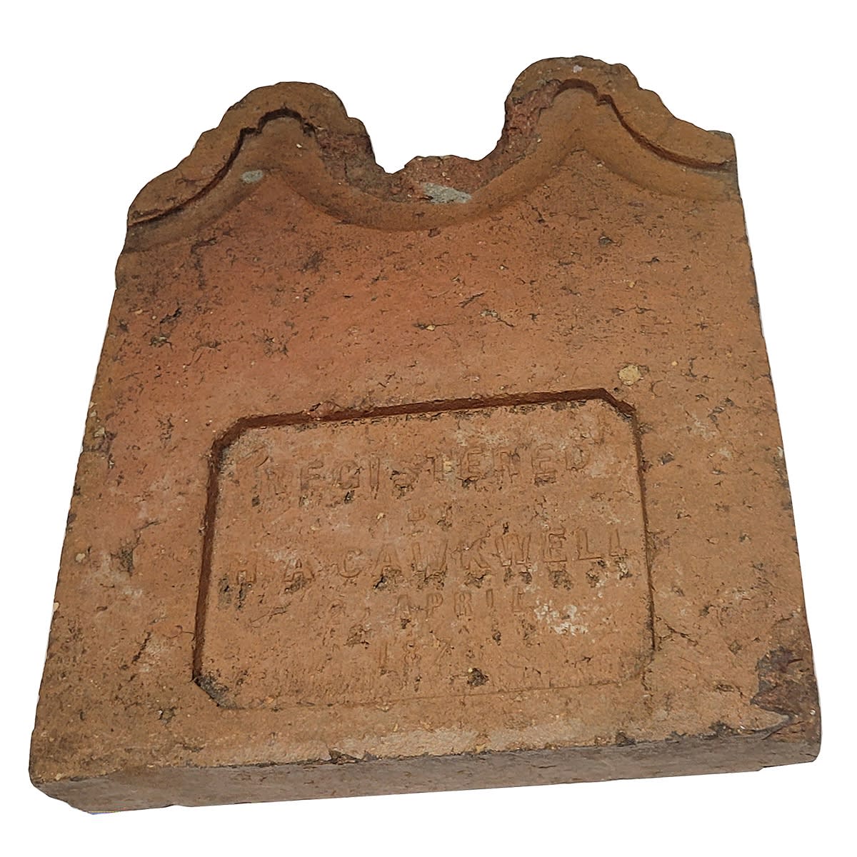 Pottery. H. A. Cawkwell, 25 April, 1878. Terracotta Garden Tile. (Malvern, Victoria)