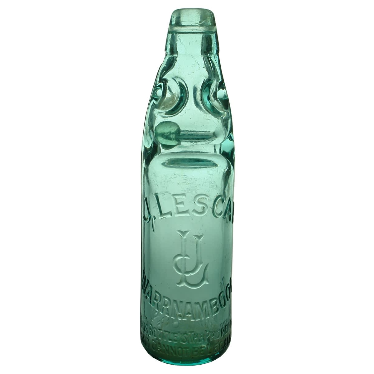 Codd. J. Lescai, Warrnambool. "This bottle is..." around base. AGM. Aqua. Dobson. 10 oz. (Victoria)