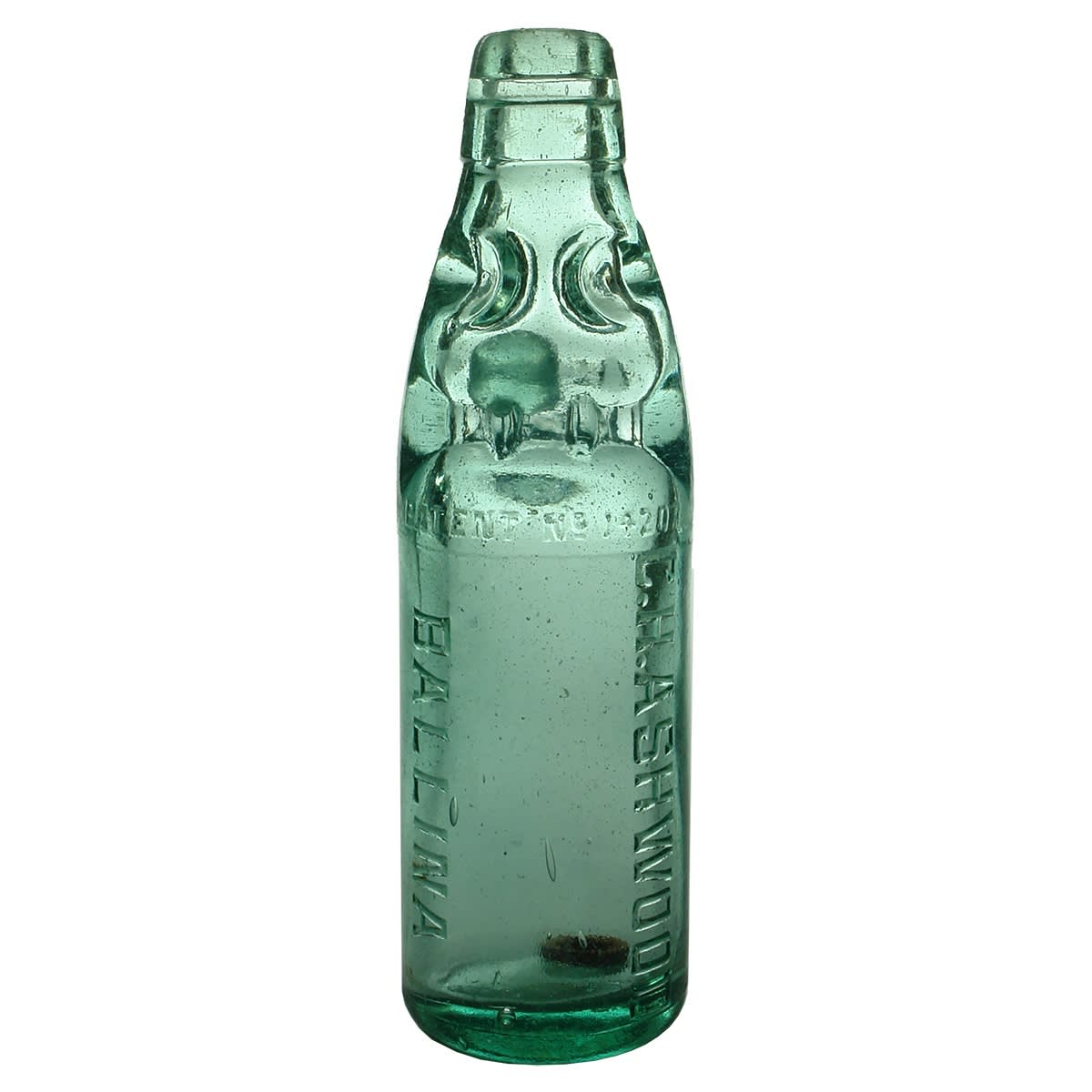 Codd. C. H. Ashwood, Ballina. Patent No 14207 with Midson Patent ridges to the cross pinch. Aqua. 10 oz. (New South Wales)
