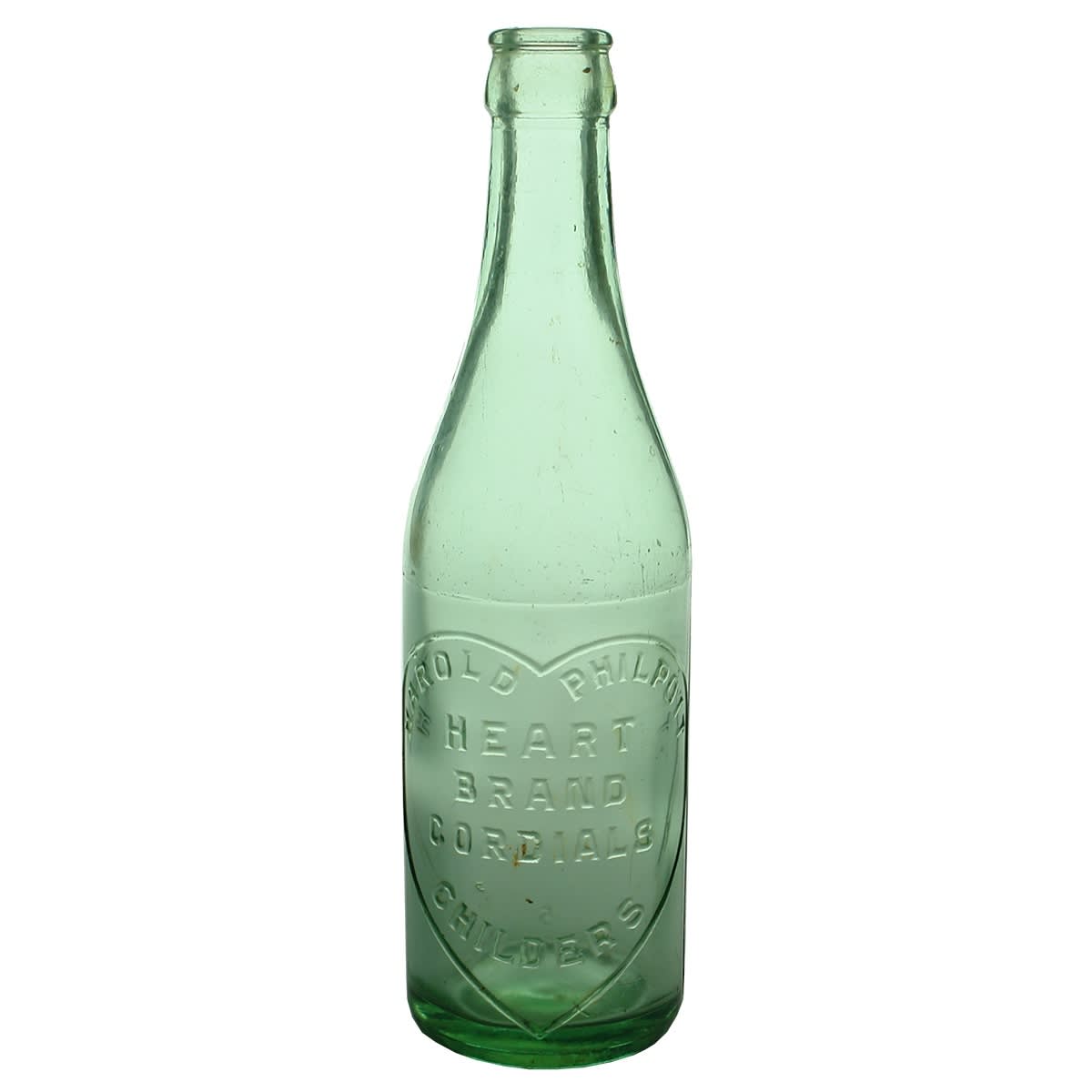 Crown Seal. Harold Philpott, Heart Brand Cordials, Childers. Aqua. 10 oz. (Queensland)