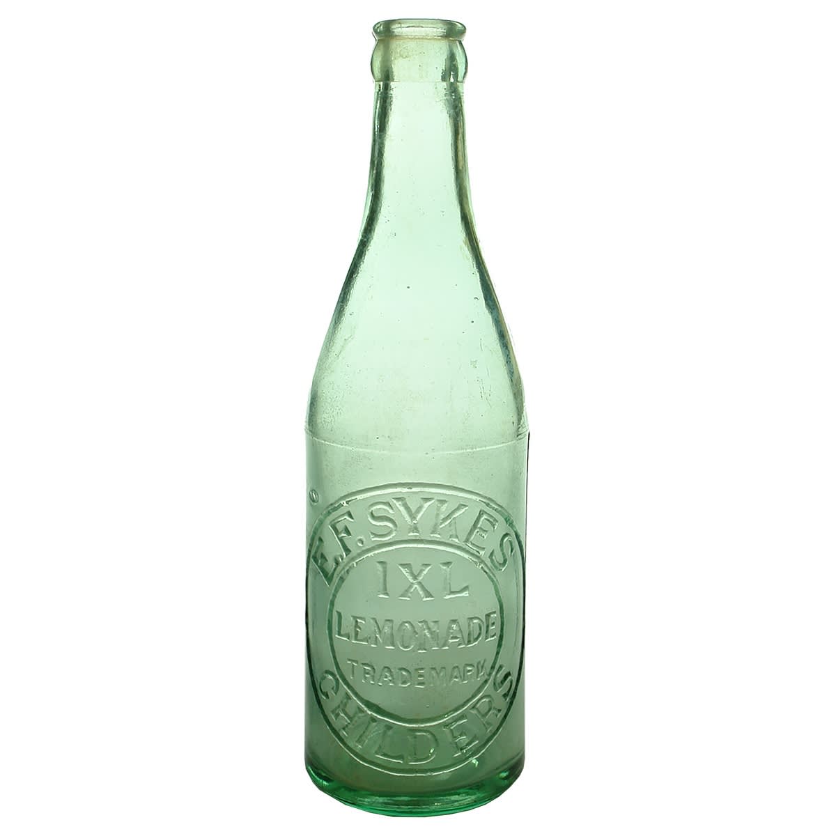 Crown Seal. E. F. Sykes, IXL Lemonade, Childers. Earlier Owens machine type. No "This bottle..." at the top of the embossing. (Queensland)