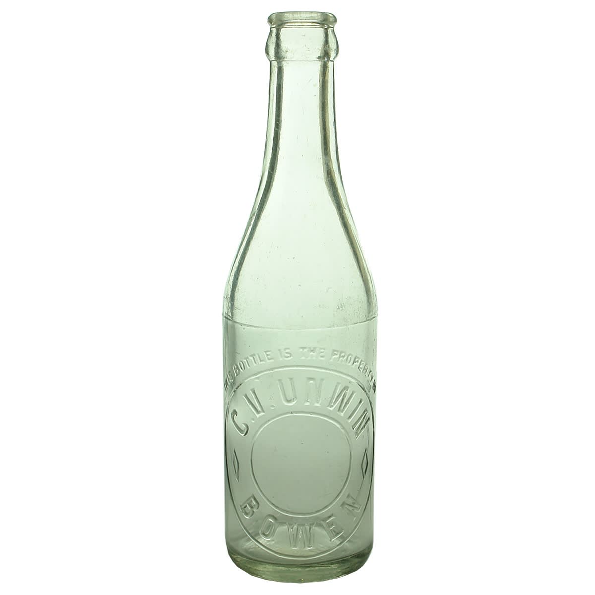 Crown Seal. C. V. Unwin, Bowen. Very pale aqua. 10 oz. (Queensland)