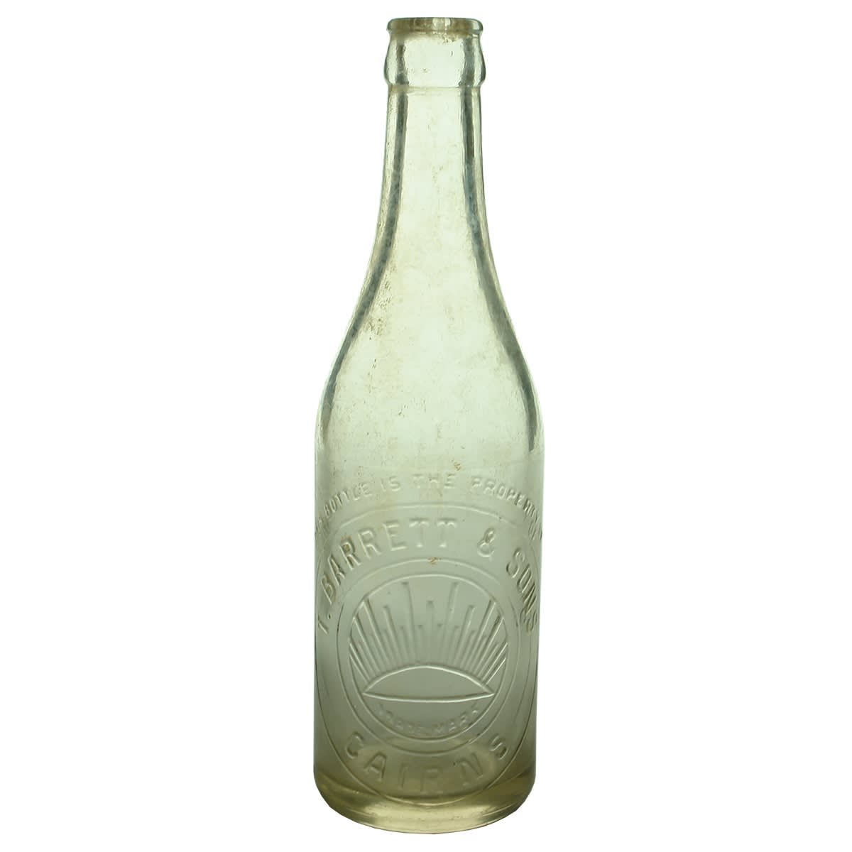 Crown Seal. T. Barrett & Sons, Cairns. Rising Sun. Clear. 10 oz. (Queensland)