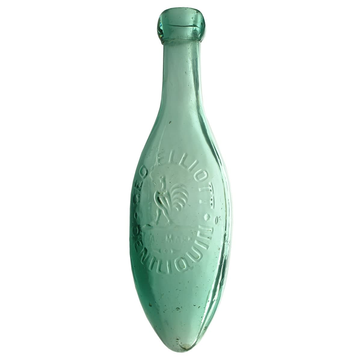 Torpedo. Geo. Elliott, Deniliquin.  Rooster. Aqua. 10 oz. (New South Wales)