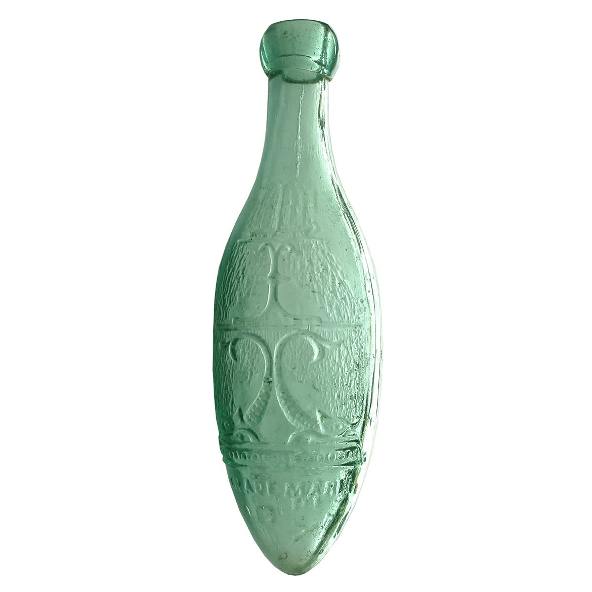 Torpedo.  J. Schweppe & Co Ld, London, Sydney and Melbourne.  Fountain. Aqua.  10 oz.