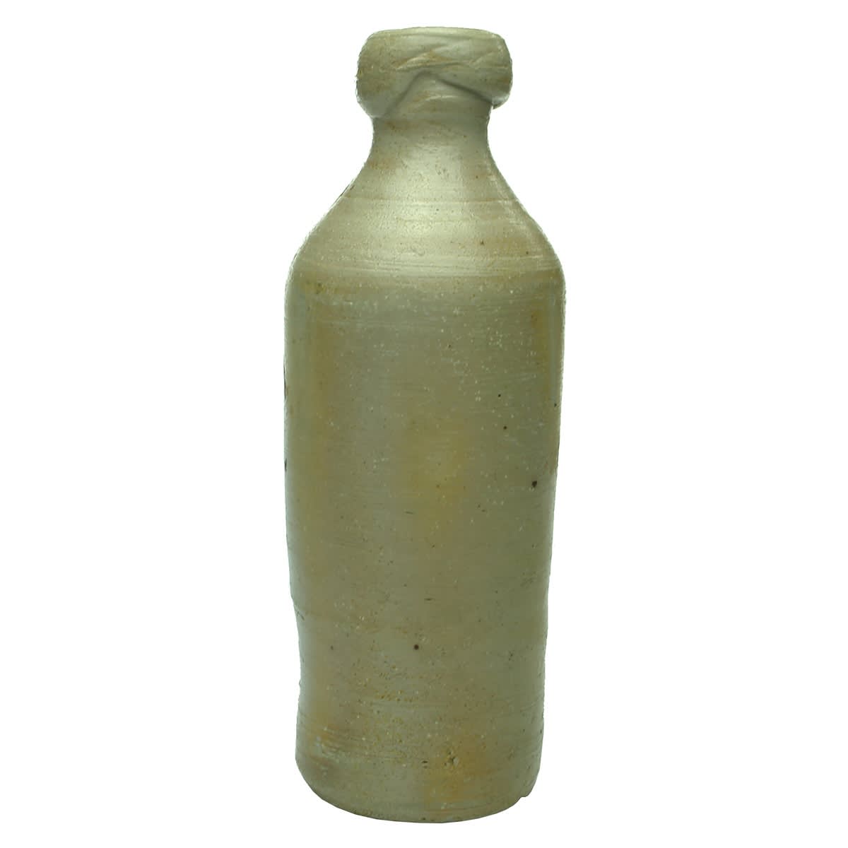 Convict Ginger Beer or Spruce Beer. Not stamped. Grey & Tan. Pinched in. Crudely formed Big blob top.