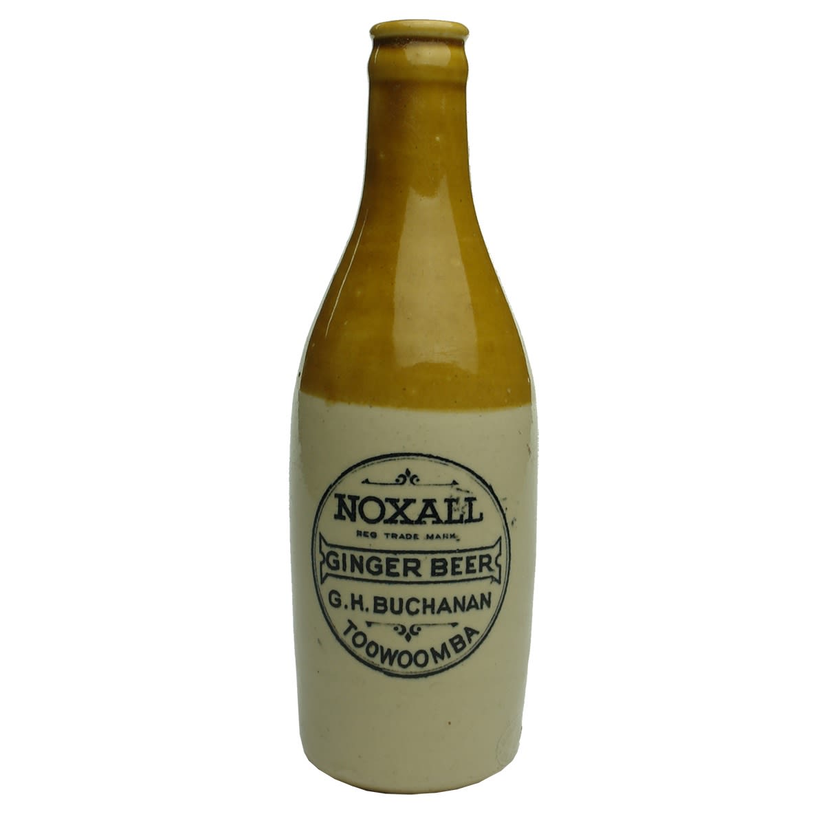 Crown Seal Ginger Beer. G. H. Buchanan, Toowoomba. Noxall. Govancroft made. Tan top. (Queensland)